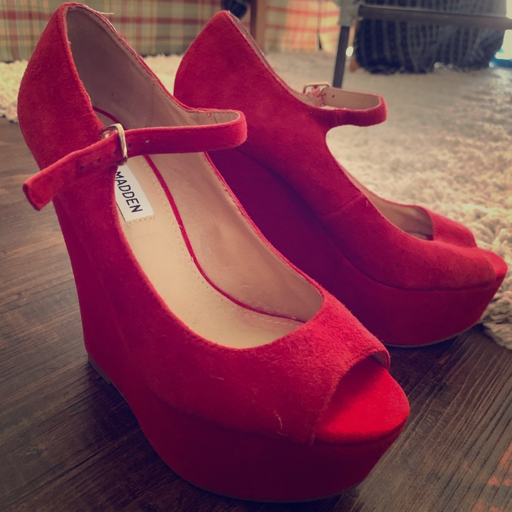 Platform wedge peep toe Mary Janes